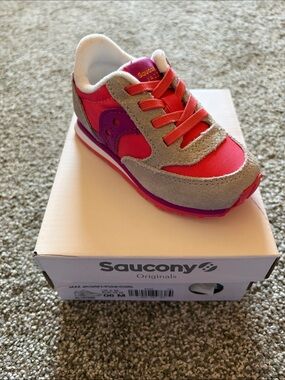 Saucony Kids Jazz Jr Coral Purple Gray Sneakers